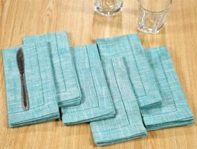 img 1 attached to Premium Quality Cotton Chambray Hemstitched Dinner Napkins - 18X18 Inches: Enhance Your Dining Experience!