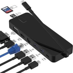 img 4 attached to 💻 iFory USB-C Hub for MacBook Pro - 8-in-1 Type C Adapter with HDMI Port, VGA Output, SD+MicroSD Card Reader, Dual USB 3.0 Ports, USB-C Power Delivery 3.0 - Dark Black