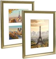 🖼️ q.hou 11x14 picture frame gold set of 2 - display 8x10 or dual 5x7 photos with mat & without mat - wall mount (qh006-pf11x14-gd) logo