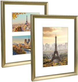 img 4 attached to 🖼️ Q.Hou 11x14 Picture Frame Gold Set of 2 - Display 8x10 or Dual 5x7 Photos with Mat & Without Mat - Wall Mount (QH006-PF11X14-GD)