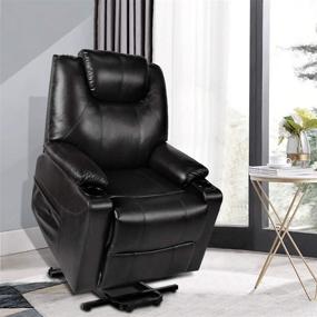 img 4 attached to Power Lift Recliner Chair for Elderly - PU Leather Home Theater Seating with Cup Holders, Side Pockets - Living Room Sofa Chair