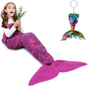 img 4 attached to 🧜 AmyHomie Mermaid Tail Blanket - Soft Crochet Sleeping Bag Blanket for Kids and Adults, Mermaid Gift for Girls - Rainbow Design, Perfect for Kids