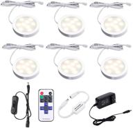 🔦 aiboo dimmable led under cabinet lighting kit - 6 ultra slim puck lights with wireless remote control & 12v plug adapter for counter showcase kitchen (warm white) логотип