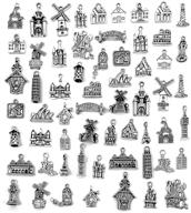 jialeey wholesale bulk lots alloy house charms pendants for diy jewelry making and crafting - antique silver, 61pcs - travel theme collection logo