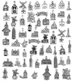 img 4 attached to JIALEEY Wholesale Bulk Lots Alloy House Charms Pendants for DIY Jewelry Making and Crafting - Antique Silver, 61PCS - Travel Theme Collection