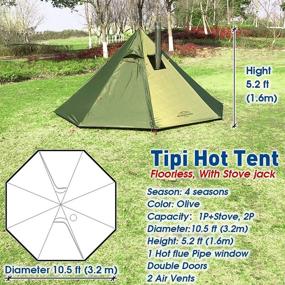 img 3 attached to Versatile Tipi Hot Tent for Camping & Hiking - Mesh, Fire Retardant Stove Jack, Lightweight - 1-3 Person Teepee Tents