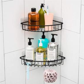 img 1 attached to 🛁 SMARTAKE 2-Pack Corner Shower Caddy: Stainless Steel Adhesive Bathroom Shelf with Removable Hooks for Shower, Kitchen, Toilet, Dorm - Black