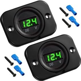 img 4 attached to 🚗 Waterproof Car Voltmeter with LED Digital Display Panel and Mounting Plate - 2 Pieces, Round Voltage Gauge Meter for Boat Marine Vehicle Motorcycle Truck ATV UTV - Green Light - 12V 24V DC