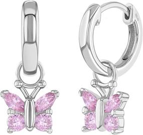 img 4 attached to 🦋 Pretty Pink Butterfly Earrings: 925 Sterling Silver Dangle Hoops for Young Girls and Pre-Teens