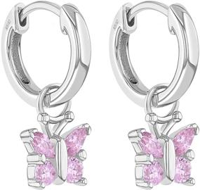 img 3 attached to 🦋 Pretty Pink Butterfly Earrings: 925 Sterling Silver Dangle Hoops for Young Girls and Pre-Teens