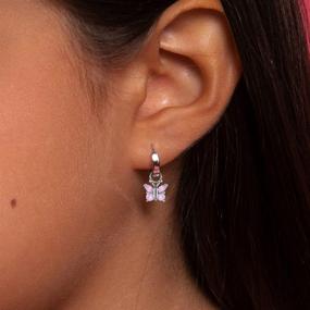 img 2 attached to 🦋 Pretty Pink Butterfly Earrings: 925 Sterling Silver Dangle Hoops for Young Girls and Pre-Teens