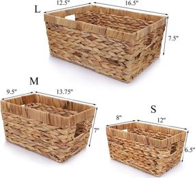 img 2 attached to 🧺 Yesland Natural Water Hyacinth Storage Baskets: 3 Pack of Hand-Woven Multisize Rectangular Bins for Bedroom & Living Room Organization