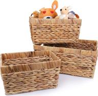 🧺 yesland natural water hyacinth storage baskets: 3 pack of hand-woven multisize rectangular bins for bedroom & living room organization logo