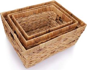 img 3 attached to 🧺 Yesland Natural Water Hyacinth Storage Baskets: 3 Pack of Hand-Woven Multisize Rectangular Bins for Bedroom & Living Room Organization