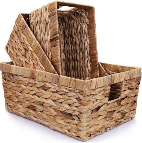 img 1 attached to 🧺 Yesland Natural Water Hyacinth Storage Baskets: 3 Pack of Hand-Woven Multisize Rectangular Bins for Bedroom & Living Room Organization