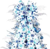 44x12 inch artificial xmas tree topper bow flower decor - glitter snowflakes print for wedding, birthday party, thanksgiving & christmas decoration - white/blue logo