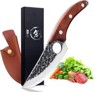 huusk viking chef knife - hand forged full tang boning knives with sheath - japanese butcher meat cleaver for kitchen - japaknives caveman knives for home or camping logo