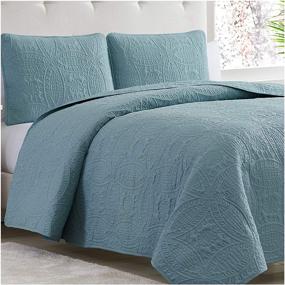 img 4 attached to Mellanni Spa Blue Bedspread Coverlet Set: Luxurious Oversized 3-Piece Quilt Set for King Size Beds - Elegant and Relaxing Bedding Cover