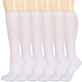 img 4 attached to 🧦 Athlemo Compression Socks (6 Pairs) - Cotton Knee High for Men & Women, 8-15mmHg Circulation Support