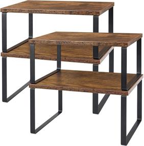 img 4 attached to 🏺 Set of 4 Stackable Wooden Counter Shelves - Kitchen & Bathroom Cabinet Organizer, Expandable Countertop Racks in Brown