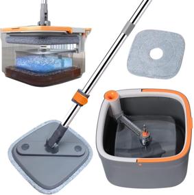 img 4 attached to 🧹 Upgraded Spin Mop and Bucket: Separate Dirty and Clean Water, Square Microfiber Mop for Effective Floor Cleaning, Self-Wringing Wet and Dry, Flat Mop with 2 Microfiber Pads for All Types of Floors