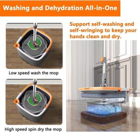 img 1 attached to 🧹 Upgraded Spin Mop and Bucket: Separate Dirty and Clean Water, Square Microfiber Mop for Effective Floor Cleaning, Self-Wringing Wet and Dry, Flat Mop with 2 Microfiber Pads for All Types of Floors
