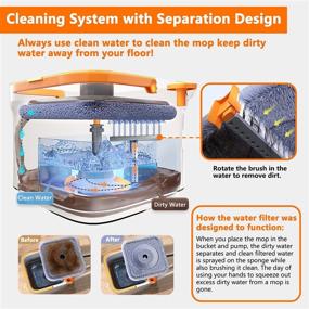 img 3 attached to 🧹 Upgraded Spin Mop and Bucket: Separate Dirty and Clean Water, Square Microfiber Mop for Effective Floor Cleaning, Self-Wringing Wet and Dry, Flat Mop with 2 Microfiber Pads for All Types of Floors