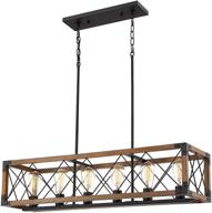 beionxii kitchen island lighting: 35.5-inch 6-light farmhouse linear chandelier for 🍽️ dining room and pool table pendant light fixture with wood grain finish логотип