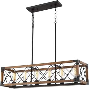 img 4 attached to Beionxii Kitchen Island Lighting: 35.5-Inch 6-Light Farmhouse Linear Chandelier for 🍽️ Dining Room and Pool Table Pendant Light Fixture with Wood Grain Finish