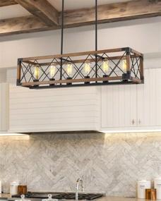 img 3 attached to Beionxii Kitchen Island Lighting: 35.5-Inch 6-Light Farmhouse Linear Chandelier for 🍽️ Dining Room and Pool Table Pendant Light Fixture with Wood Grain Finish