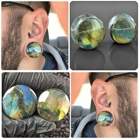 img 3 attached to 🔦 CHUANCI Labradorite Stone Ear Flesh Tunnel Plugs: Double Flared, Glow-in-the-Dark Ear Gauges Expander – Pair