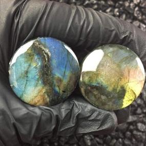 img 2 attached to 🔦 CHUANCI Labradorite Stone Ear Flesh Tunnel Plugs: Double Flared, Glow-in-the-Dark Ear Gauges Expander – Pair