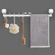 🛀 luxear 24-inch adjustable suction cup towel bar - no drill &amp; removable hand towel holder with sliding hooks - wall mounted towel rack for bathroom, kitchen, door - white logo