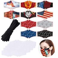 10 yard 1/4 inch elastic mask strap string & 10-piece fabric cloth set - cord securing holder earloop band, soft ear tie rope sewing trim diy craft in usa flag, skull, and paisley designs logo