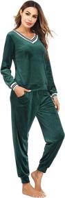 img 2 attached to 👚 Irevial Women's Striped Velour Tracksuit Two Piece Sweatsuit Set – Stylish V Neck Design with Convenient Pocket