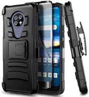 cricket ovation, at&t radiant max (u705ac/u705aa) case with tempered glass screen protector 📱 - full coverage, belt clip holster, heavy duty shockproof armor defender case - black logo