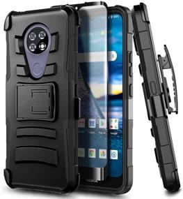 img 4 attached to Cricket Ovation, AT&T Radiant Max (U705AC/U705AA) Case with Tempered Glass Screen Protector 📱 - Full Coverage, Belt Clip Holster, Heavy Duty Shockproof Armor Defender Case - Black