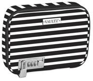 💼 vaultz locking everyday case: stylish black and white stripe cosmetics storage (vz03756) logo