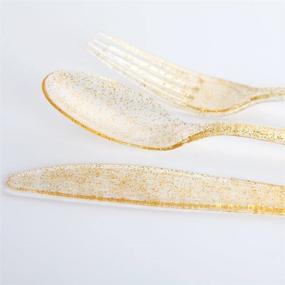 img 1 attached to 🍽️ 300-Piece Supernal Christmas Gold Plastic Silverware Set, Disposable Gold Glitter Cutlery Utensils, Party Plastic Flatware with Clear and Gold Design, Includes 100 Gold Forks, 100 Gold Knives, and 100 Gold Spoons