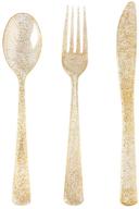 🍽️ 300-piece supernal christmas gold plastic silverware set, disposable gold glitter cutlery utensils, party plastic flatware with clear and gold design, includes 100 gold forks, 100 gold knives, and 100 gold spoons logo