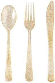 img 4 attached to 🍽️ 300-Piece Supernal Christmas Gold Plastic Silverware Set, Disposable Gold Glitter Cutlery Utensils, Party Plastic Flatware with Clear and Gold Design, Includes 100 Gold Forks, 100 Gold Knives, and 100 Gold Spoons