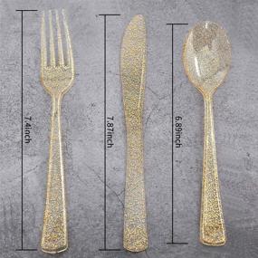 img 3 attached to 🍽️ 300-Piece Supernal Christmas Gold Plastic Silverware Set, Disposable Gold Glitter Cutlery Utensils, Party Plastic Flatware with Clear and Gold Design, Includes 100 Gold Forks, 100 Gold Knives, and 100 Gold Spoons