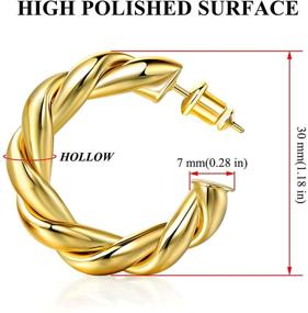 img 3 attached to 💎 Glamorous GEMOSA Twisted Gold Hoop Earrings: 14K Real Gold Plated, Lightweight & Trendy Chunky Earings for Women & Girls (30MM)