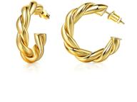 💎 glamorous gemosa twisted gold hoop earrings: 14k real gold plated, lightweight & trendy chunky earings for women & girls (30mm) logo