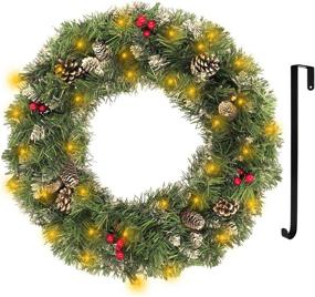 img 4 attached to 🎄 Prelit Christmas Artificial Wreaths: LiveGo 20 Inch Battery Operated Small Winter Xmas Wreath with Hanger & 8 Modes LED Lights