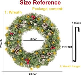 img 2 attached to 🎄 Prelit Christmas Artificial Wreaths: LiveGo 20 Inch Battery Operated Small Winter Xmas Wreath with Hanger & 8 Modes LED Lights