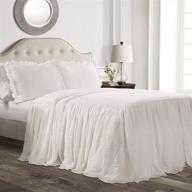 🛏️ king size lightweight 3 piece bedspread set: lush decor ruffle skirt in white shabby chic farmhouse style logo