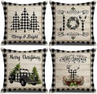 🎄 kacopol christmas buffalo plaids pillow covers - christmas tree truck farmhouse decor throw pillow case cushion cover 18" x 18" 4 pack - christmas plaids & joy holiday decorations логотип