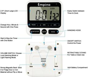 img 4 attached to 🍳 Empino Upgraded Digital Kitchen Timer: 24-Hours Cooking Timer Clock Countdown with Big Digits, Loud Alarm, Magnetic Backing Stand, and Memory Function – Perfect for Cooking, Baking, and Exercise!