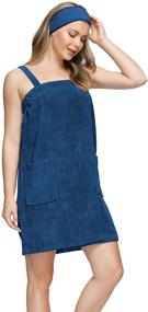 img 4 attached to 👗 Zexxxy Women's Shower Wrap Towel with Pocket Straps Robe & Facial Headband